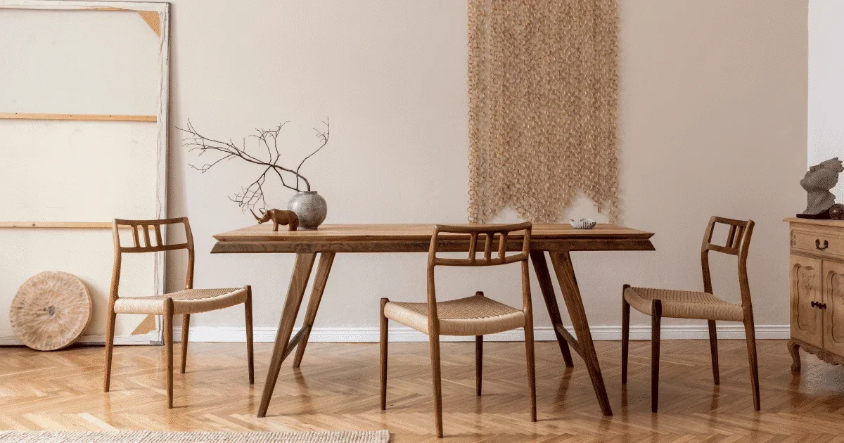 dinning set with wooden table and wooden chairs