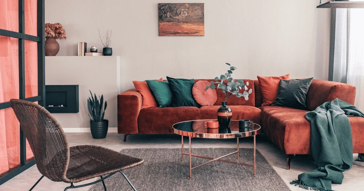 L shaped seat in the living room with coffee table