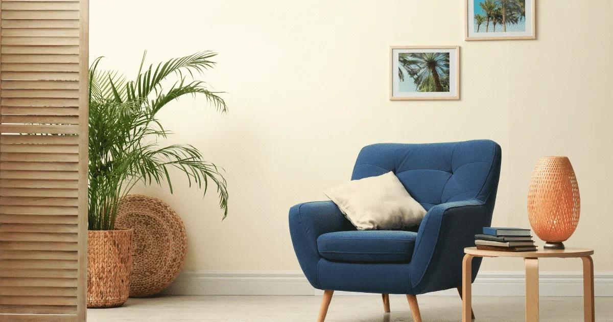 upholstered blue chair