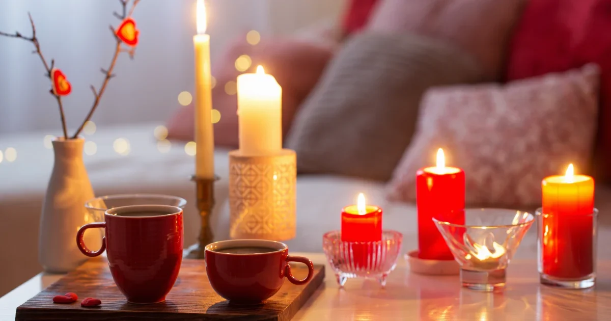 Candles and fairy lights create a warm and romantic ambiance