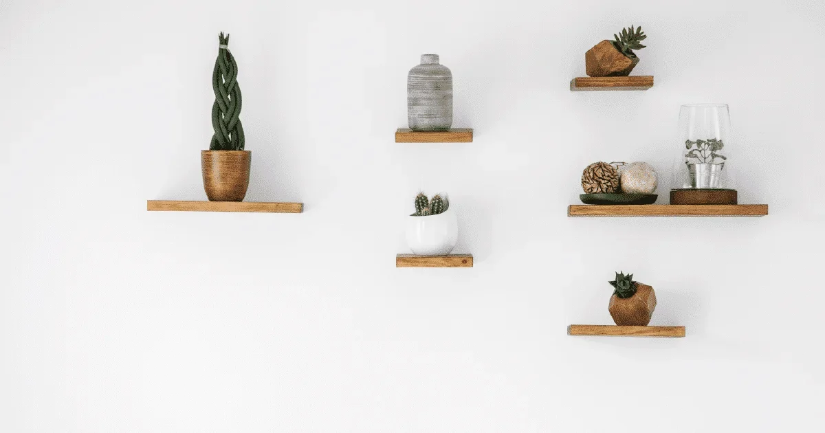 wooden shelves on the wall